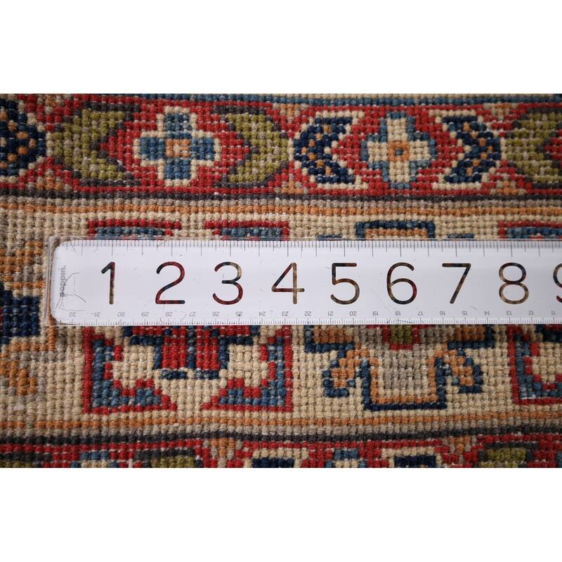 Geometric Kazak Accent Rug Hand-Knotted Foyer Wool Carpet - 3'3" x 5'2"