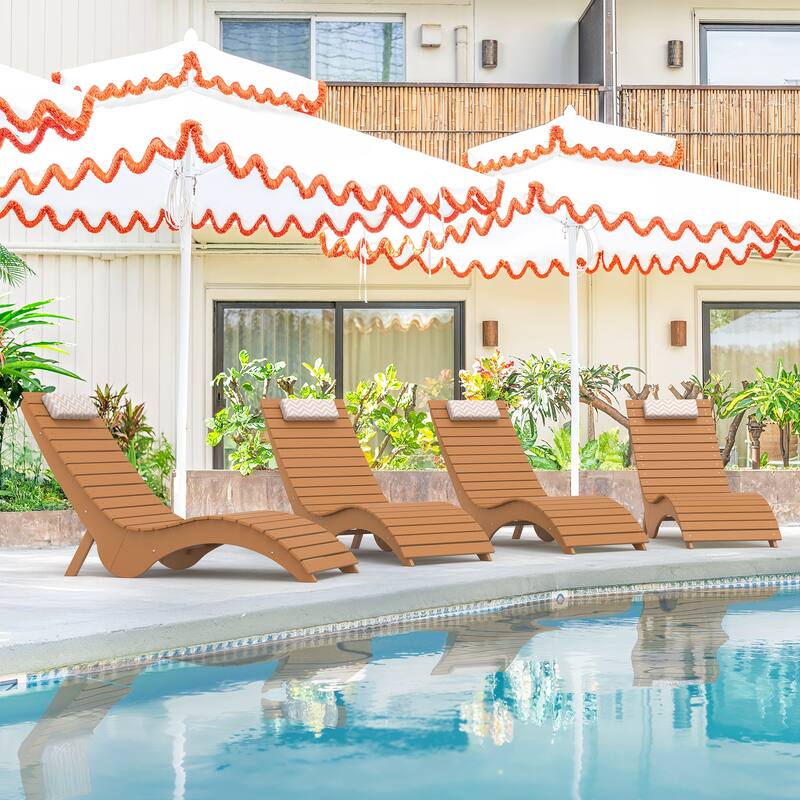 HDPS Water-Resistance Patio Lounge Chair Set of 4 - Teak Color