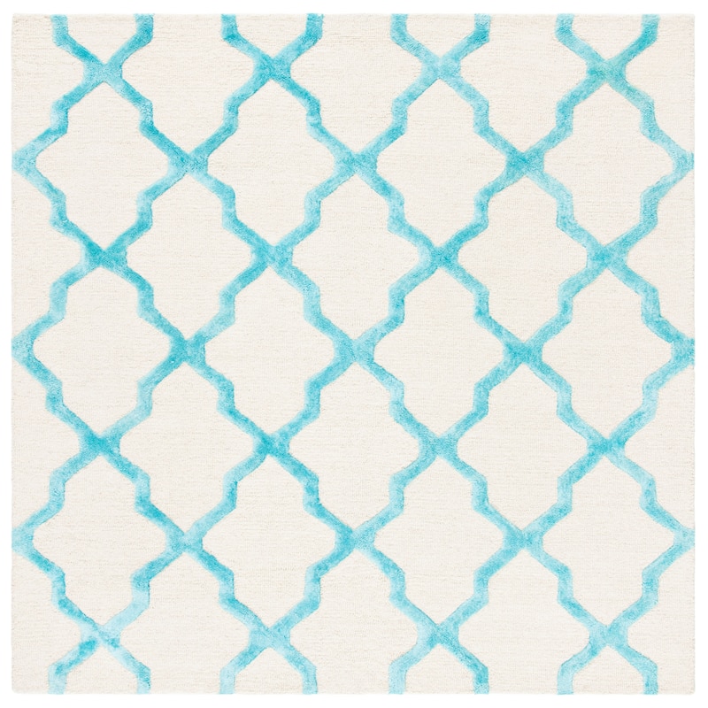 SAFAVIEH Handmade Cambridge Zavastiea Modern Wool Rug - 6' Square - Ivory/Turquoise