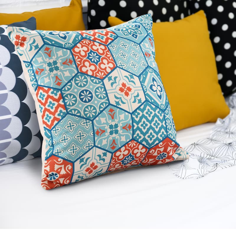Sevita Handwoven Teal/Orange Patchwork Moroccan Indoor/Outdoor Throw Pillow, 20" x 20"