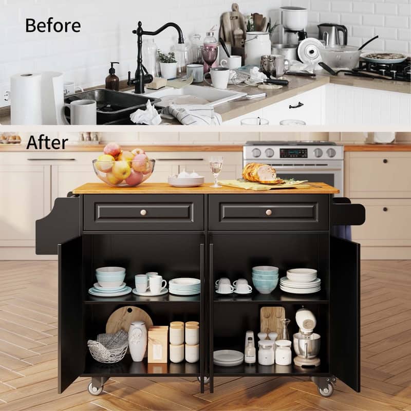 Kitchen Island Cart with Solid Wood Top and Locking Wheels