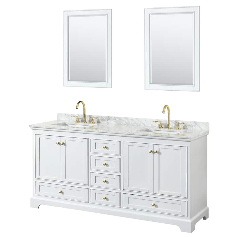 Wyndham Collection Deborah 72" Free Standing Double Vanity Set with - White / White Carrara Marble Top / Brushed Gold