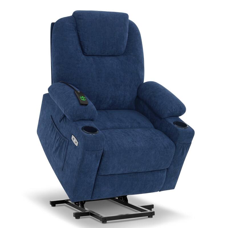 MCombo Small Power Lift Recliner Chair Sofa with Massage and Heat, 3 Positions and USB Ports Extended Footrest, Fabric 7141