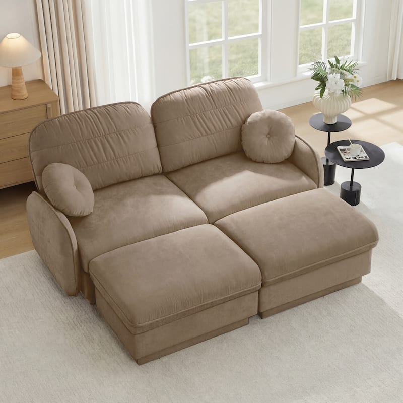 GDFStudio Sylvie Ashworth Chenille Cloud U-Shaped Loveseat Sofa with Movable Ottomans, Deep Seat
