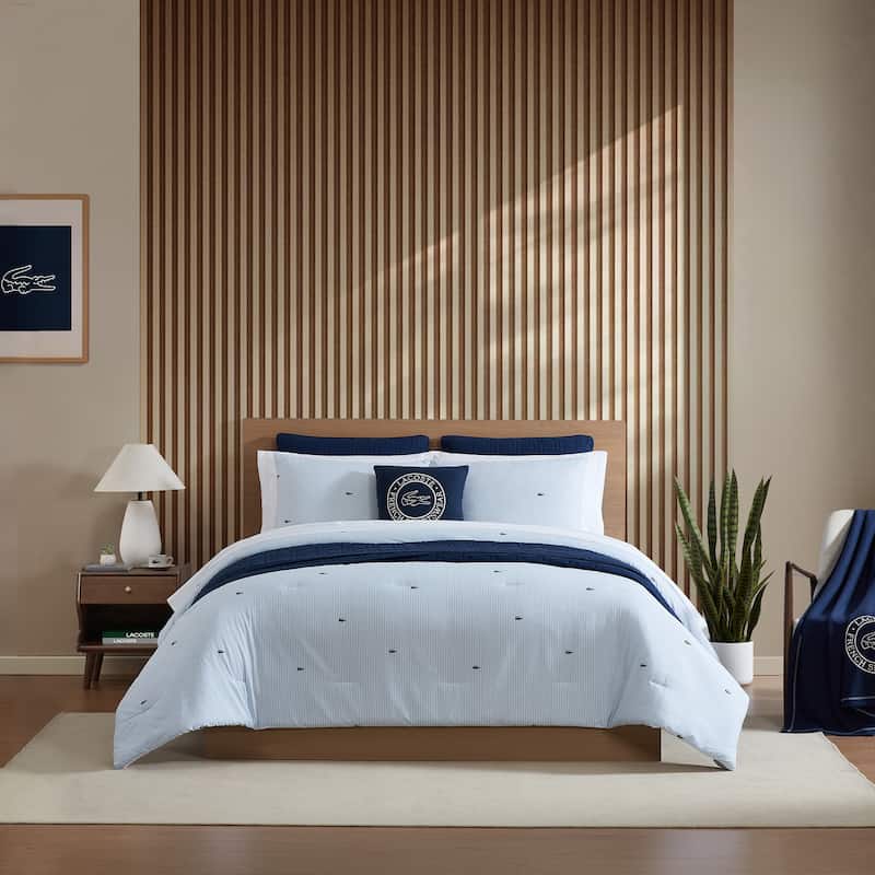 Lacoste Pinstripe Croc Percale Cotton 3-Piece Comforter Set