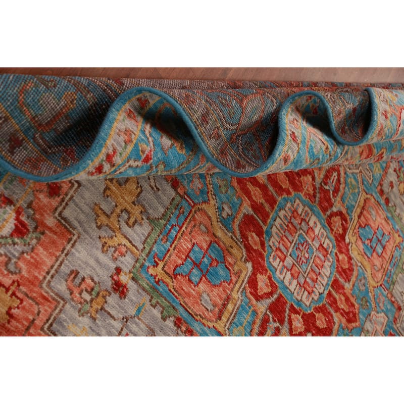 Geometric Medallion Heriz Serapi Oriental Rug Handmade Wool Carpet - 8'9" x 11'10"