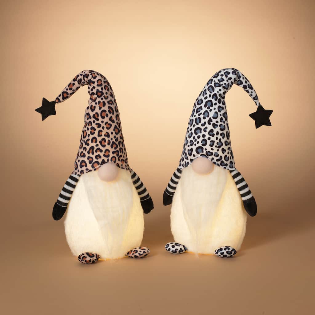 Set of 2 Lighted Leopard Print Gnome Figurines