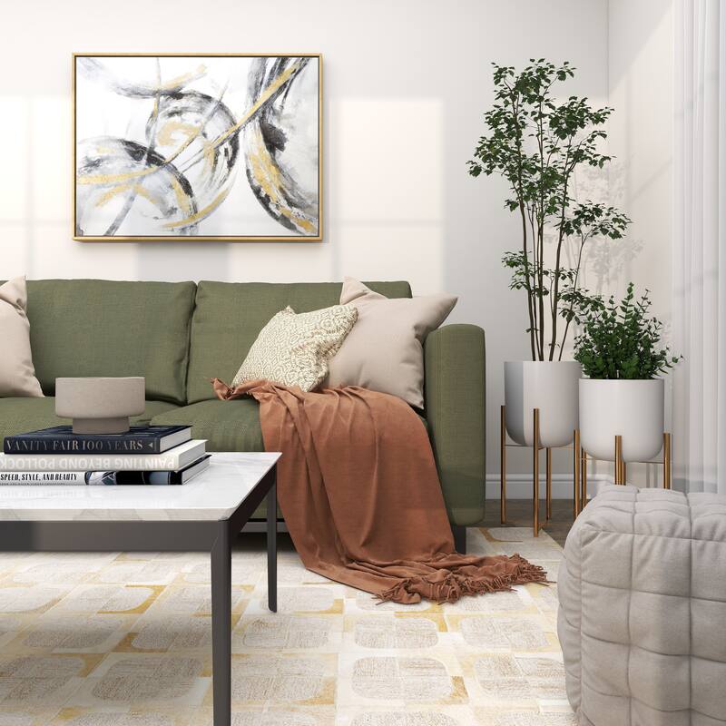 CosmoLiving by Cosmopolitan Gold Canvas Abstract Living Room Framed Wall Art with Gold Frame