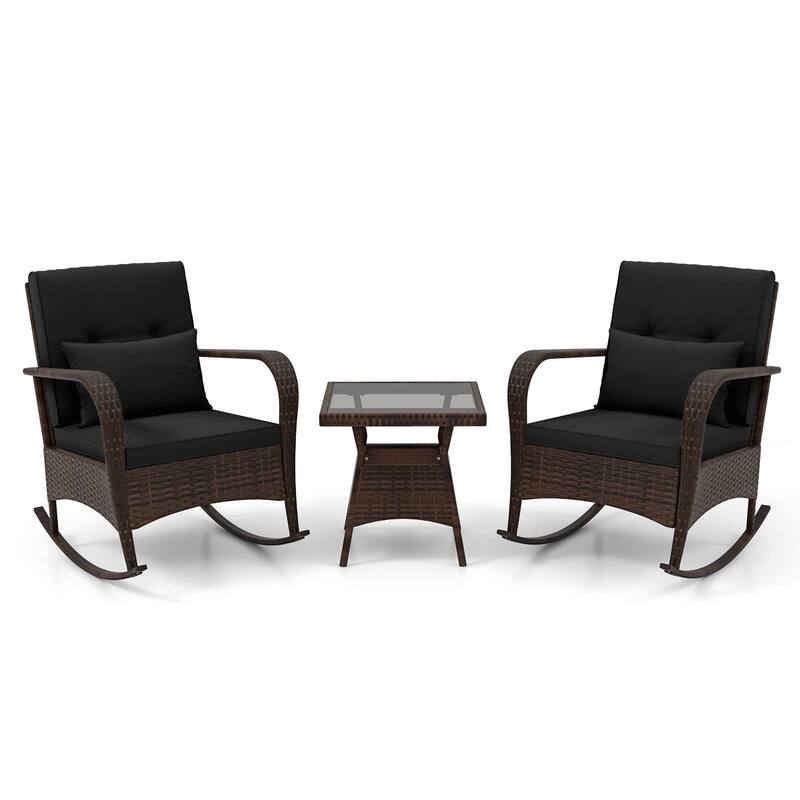 Costway 3 PCS Rocking Bistro Set with Removable Cushions & Tempered - See Details