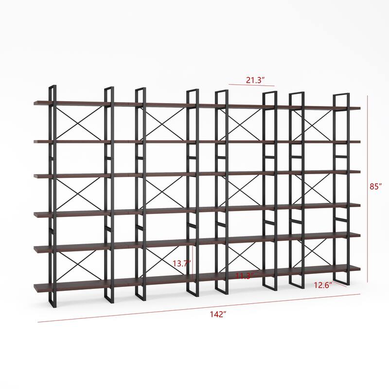 Mylotus-Home Dark Walnut Color 6 Tiers Display and Storage Bookcase - 85" H x 142" W x 12.6" D