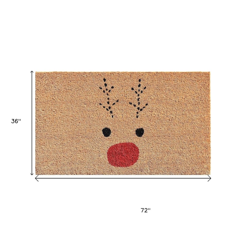 HomeRoots 36" X 72" Brown Red And Black Christmas Reindeer Outdoor Coir Door Mat - 36.00' X '72.00