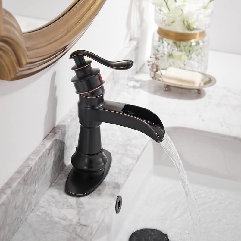 Waterfall Single Hole Single-HandleBathroom Faucet With Pop-up Drain Assembly - Oil Rubbed Bronze