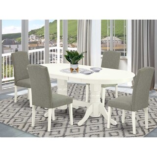 Rustic Dining Set for 4 - 5 Piece Table & Chair Set - Linen White Legs ...