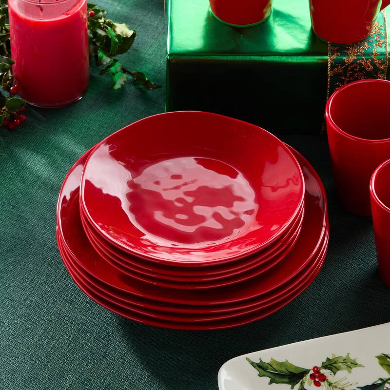 Certifed International Berry Red Christmas Set of 4 Dessert/Salad Plates 9" - 9 L x 9 W x 1.25 H