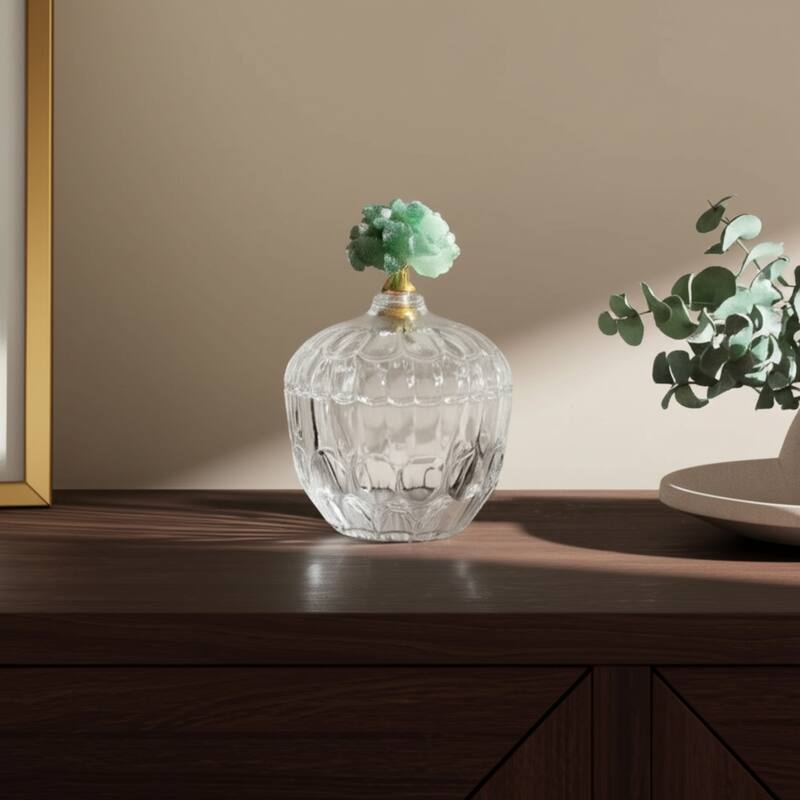 Glass Stone Jar with Fauna Lid Detailing and Textured Transparent Body - 6" x 6" x 8"