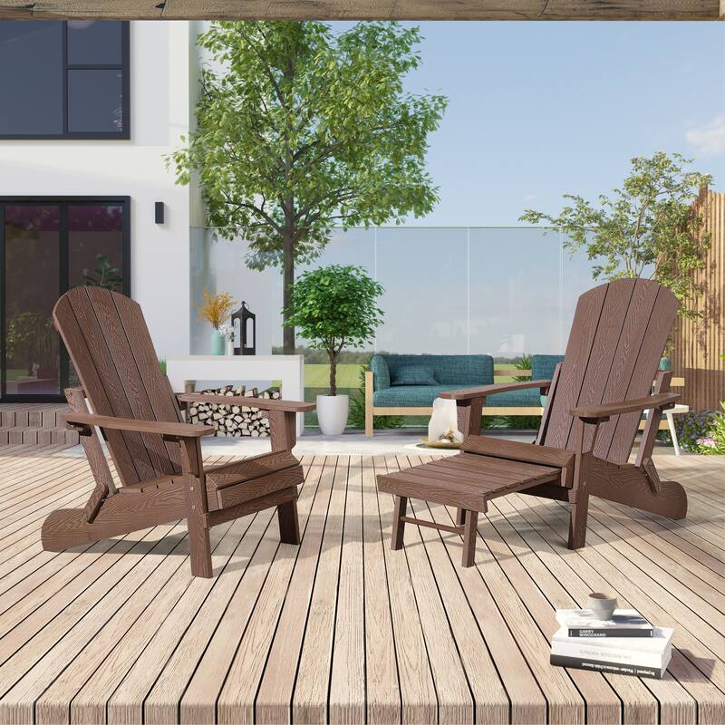 Seaton Folding Poly Adirondack Chair with Pull-out Ottoman, Set of 2 - Brown Oak