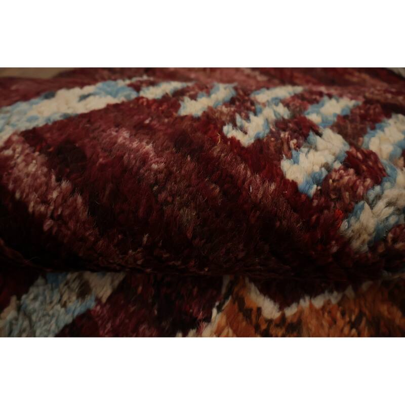 Hand Knotted Oriental 100% Wool Carpet Modern Tribal Red Moroccan Area Rug - 9' 9'' X 6' 8''