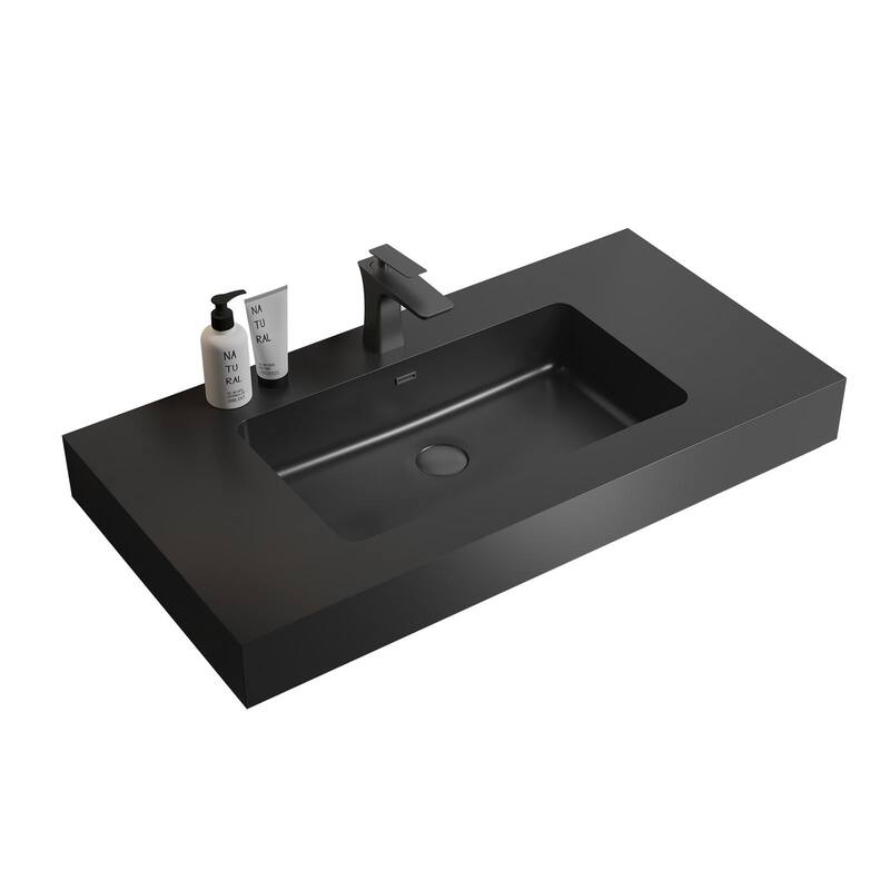 Integrated engineered quartz basin WITHOUT drain and faucet, matte black color - Matt Black