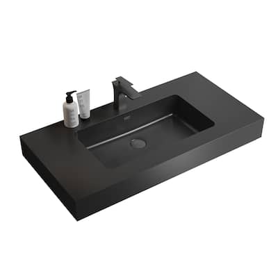 Integrated engineered quartz basin WITHOUT drain and faucet, matte black color