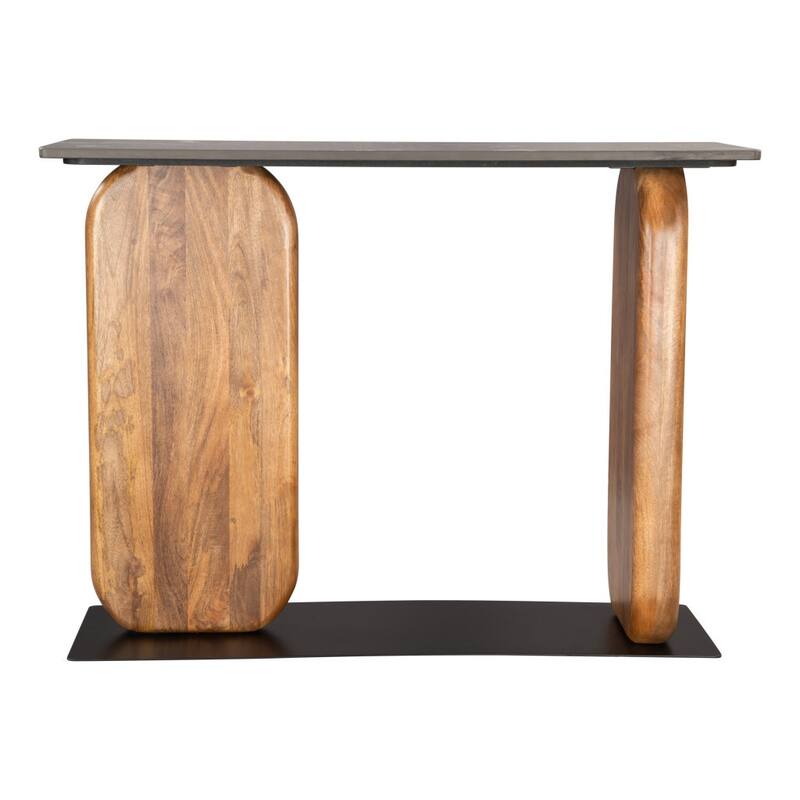 HomeRoots 43" Black and Brown Genuine Marble and Solid Wood Solid Console Table - 43.00 in. x 30.90 in. x 15.00 in.