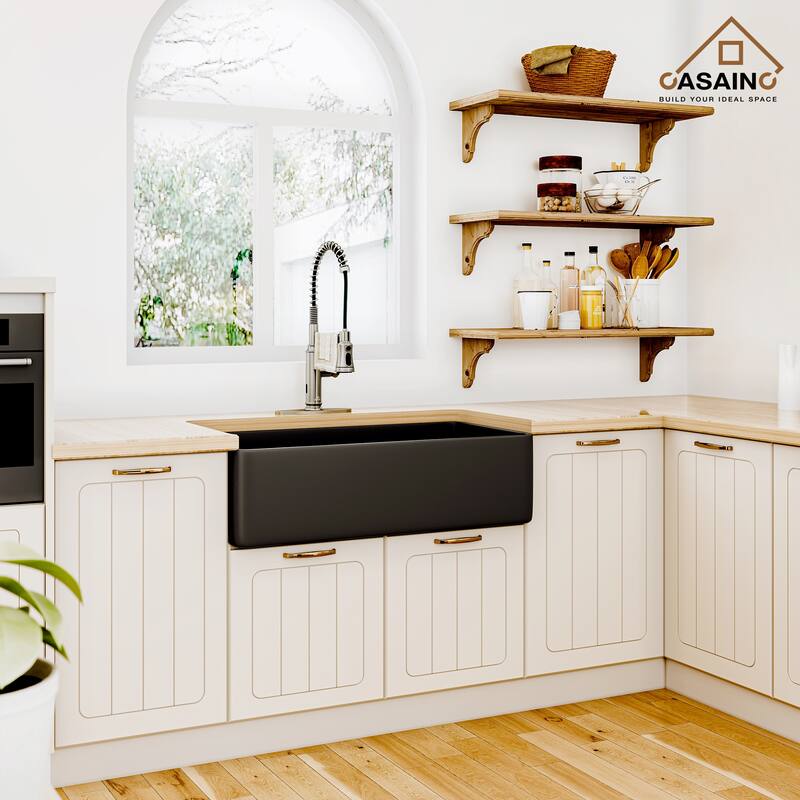 CASAINC Farmhouse/Apron-Front Single Bowl Fireclay Kitchen Sink with Bottom Grid and Strainer, cUPC Certified