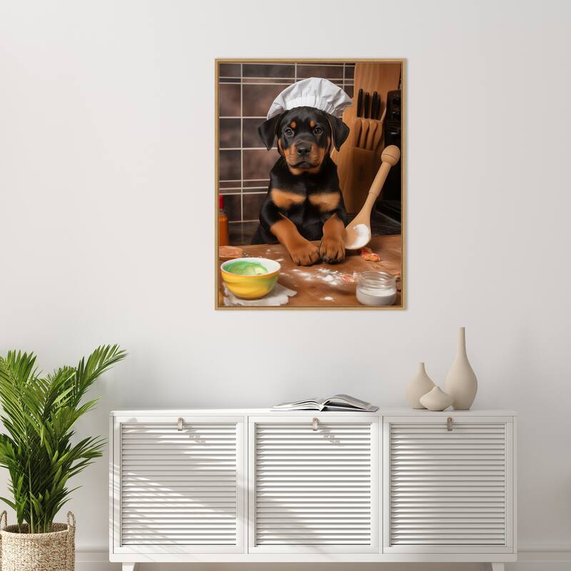 Rottweiler Puppy Chef by Andreas Magnusson Framed Canvas Wall Art
