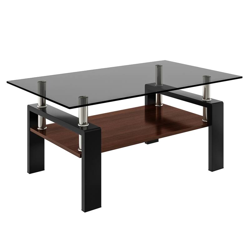 39x24'' Rectangle Coffee Table with Tempered Glass Tabletop for Living Room