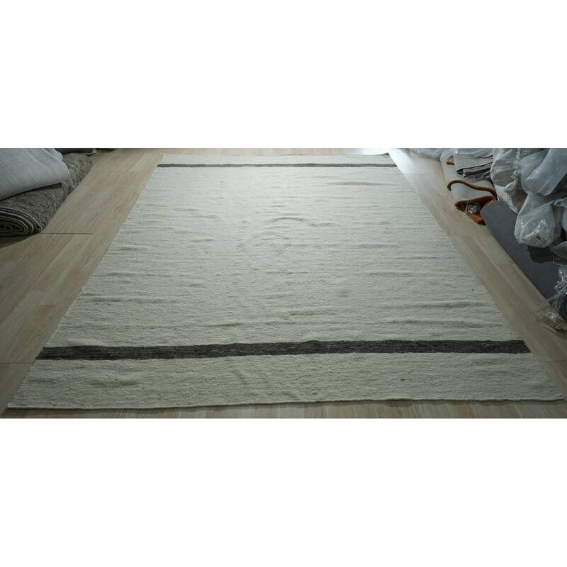 Ivory Hand-Woven Wool Contemporary Natural Wool Flat Area Rug