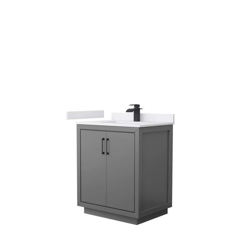 Icon Single Vanity Set, Cultured Marble Top, No Mirror - 30-Inch Single - Dark Gray, Black Trim,White Cultured Marble Top