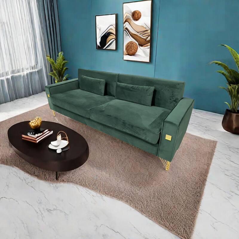 Velvet 3-seater Sofa with Gold Accents
