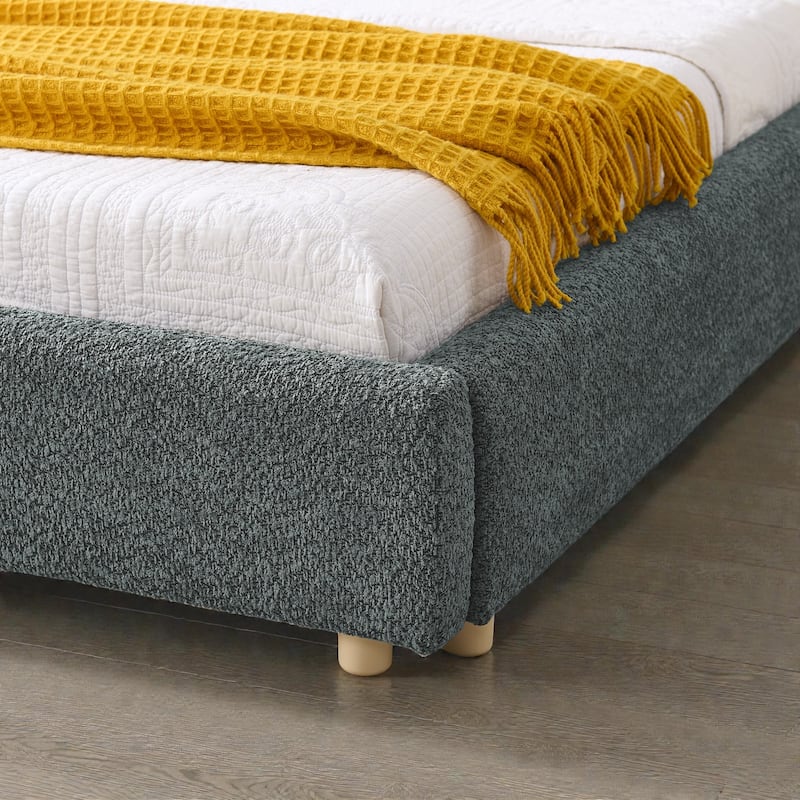 Upholstered Bed Frame with Tall Curved Headboard, Premium Circle Yarn Fabric, Modern Minimalist Platform Bed