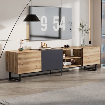 70.86" TV Stand for 80" TVs, Modern Entertainment Center with 3 Cabinets, Open Shelves & Cable Management