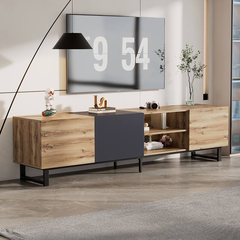 71" Media Console Table with Drop Down Doors & Open Shelves - Stylish TV Stand for Living Room & Bedroom