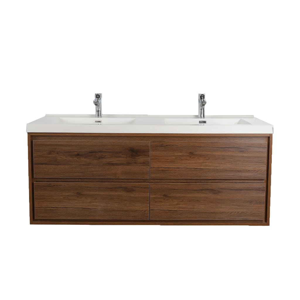 48" Wall-Mounted Bathroom Vanity with Double Sink, Gray Oak Finish, Soft-Close Drawers, Modern Storage Cabinet (Sage Series)
