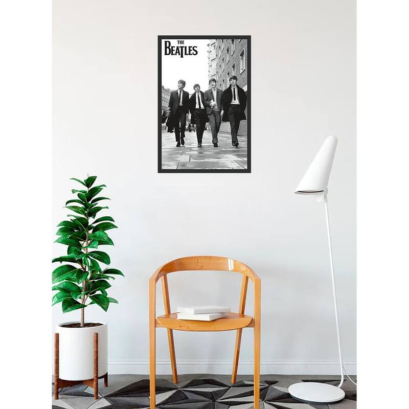 Beatles Walking Street Black & White Framed Poster - 24 x 36 Inch