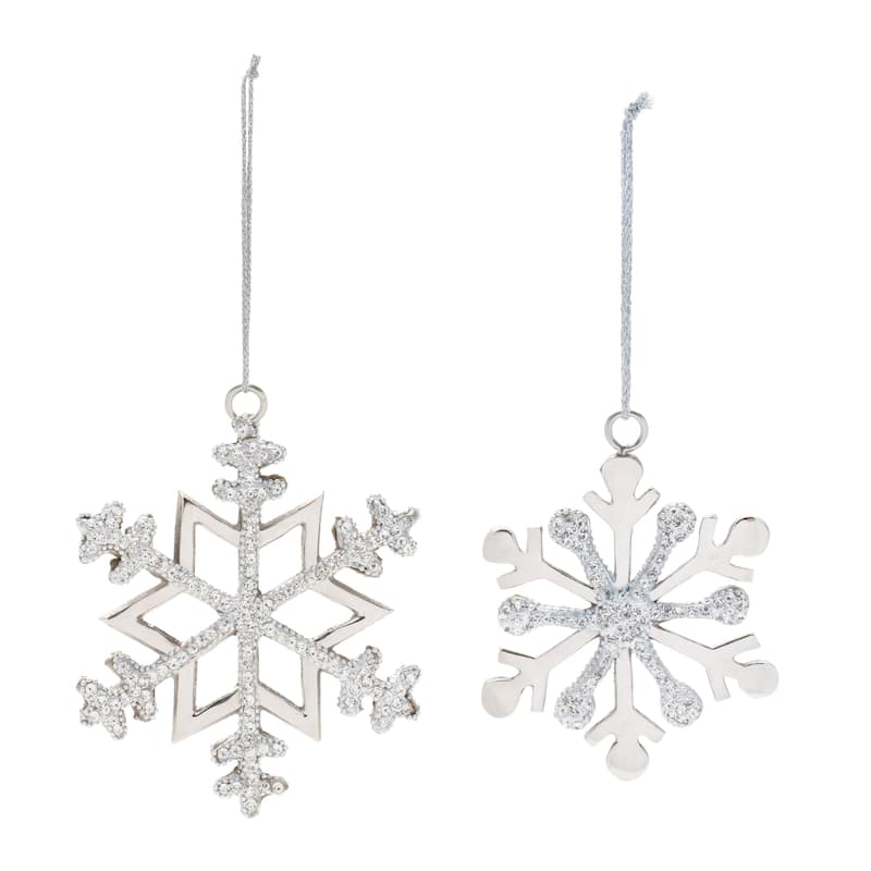 Set of 2 Metal Hanging Snowflake Ornaments with Beads and Lacquer Finish for Christmas Decorations - 4.75”L x 0.25”W x 5.75”H
