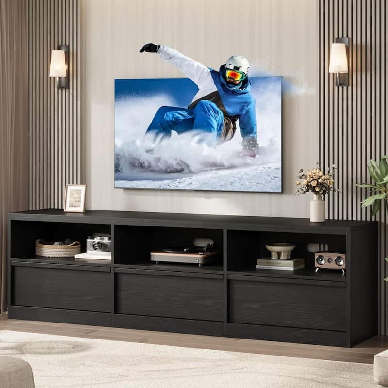 Industrial Modern TV Stand Entertainment Center with 3 Drawers Open Shelves for 65 70 75 Inch TVs - N/A