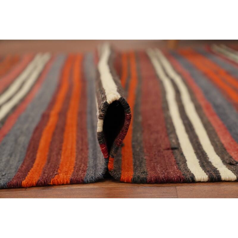 Hand Woven Oriental 100% Wool Carpet Southwestern Geometric Multi-Colored Kilim Area Rug - 10' 11'' X 4' 7''