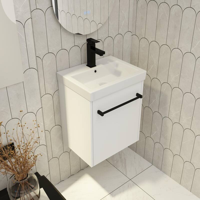 Beingnext 18" Small Single Bathroom Vanity with Sink, Floating Bathroom Vanity with Soft Close Door - White - 17.3''W x 13.5''D x 21.3''H