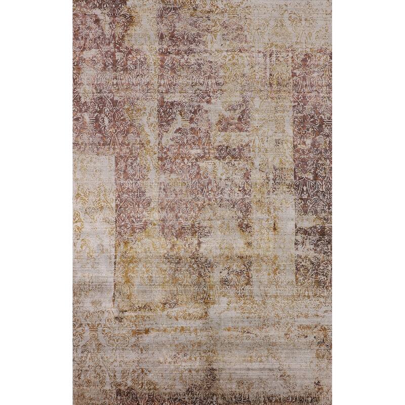 Abstract Indian Area Rug Hand-Knotted Wool Carpet - 6'0" X 9'2"