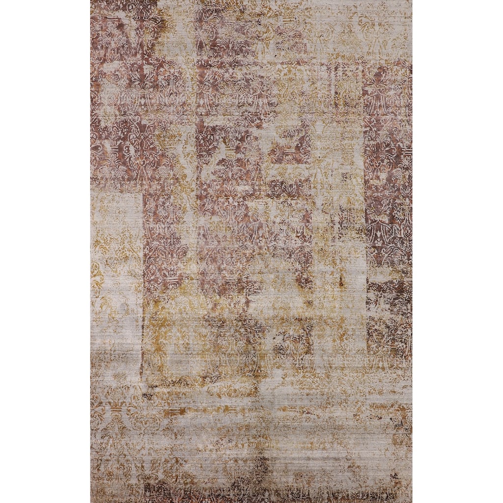 Abstract Indian Area Rug Hand-Knotted Wool Carpet - 6'0" X 9'2"