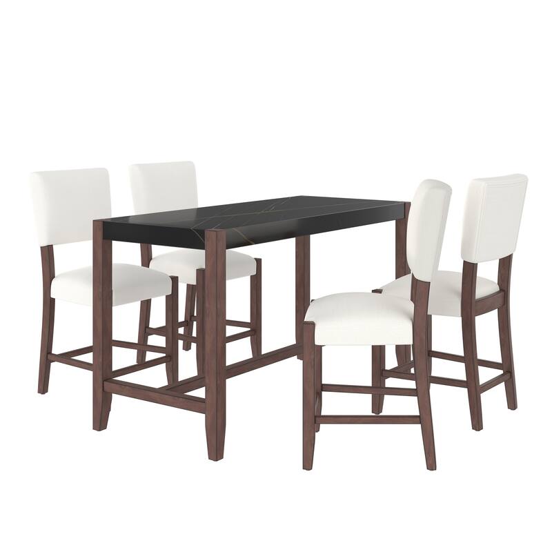 5 Piece Faux Marble Dining Table Set with 4 Upholstered Chairs