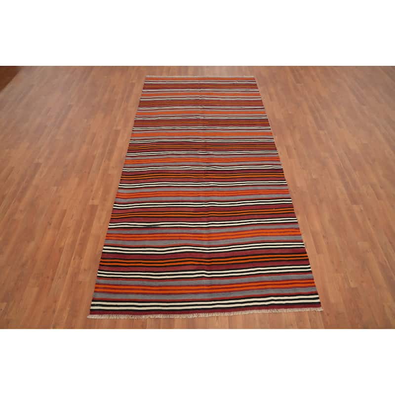 Hand Woven Oriental 100% Wool Carpet Southwestern Geometric Multi-Colored Kilim Area Rug - 9' 9'' X 4' 9''