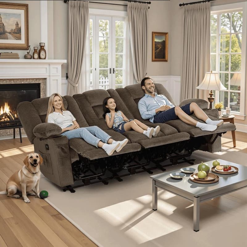 MCombo Power Reclining Loveseat Sofa with Heat and Massage, Fabric PR648