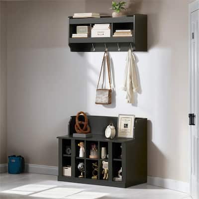 Shoe Storage Bench,Elegant Hall Tree with Wall Mounted Coat Rack