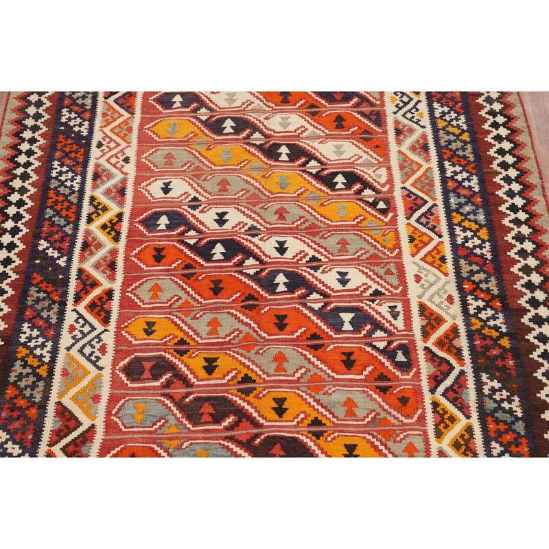 Vegetable Dye Kilim Qashqai Persian Vintage Rug Hand-Woven Wool Carpet - 5'1"x 8'8"