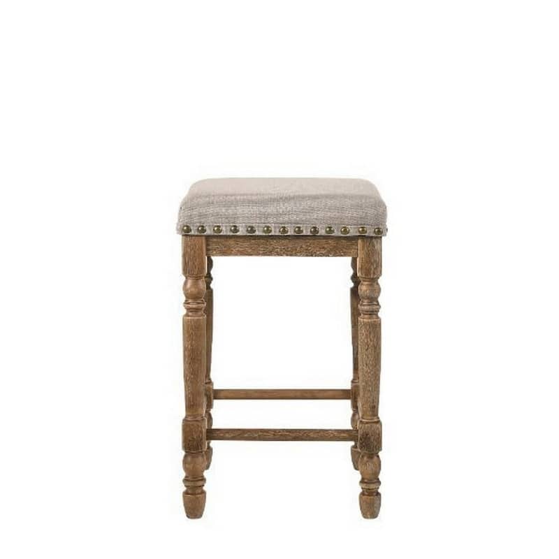 24 Inch Classic Wood Counter Height Stool, Upholstered, Set of 2, Grey - 16 L x 16 W x 24 H Inches