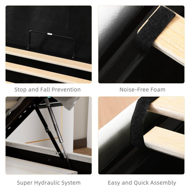 Modern Upholstered Lift-Up Storage Platform Bed with Headboard