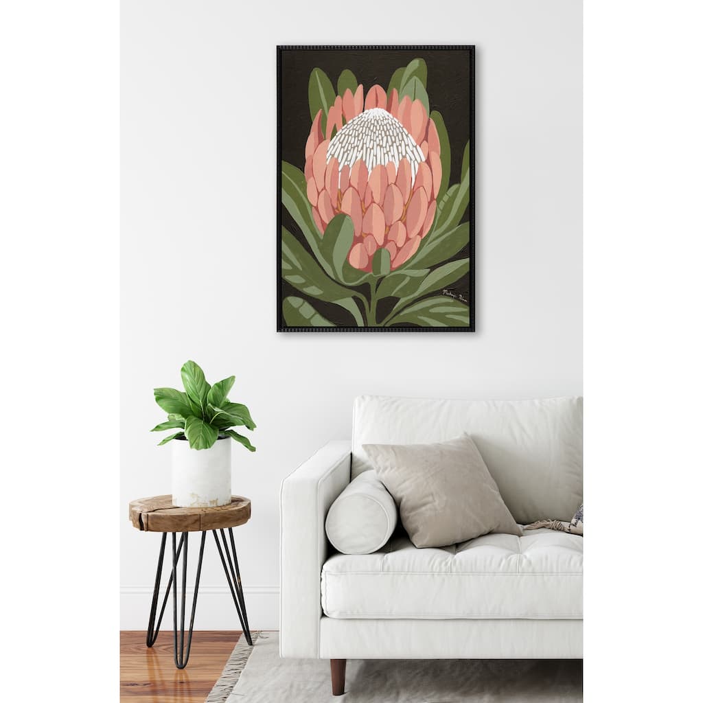 Kate and Laurel Sylvie Beaded Protea Noire Framed Canvas by Mackenzie Nelson