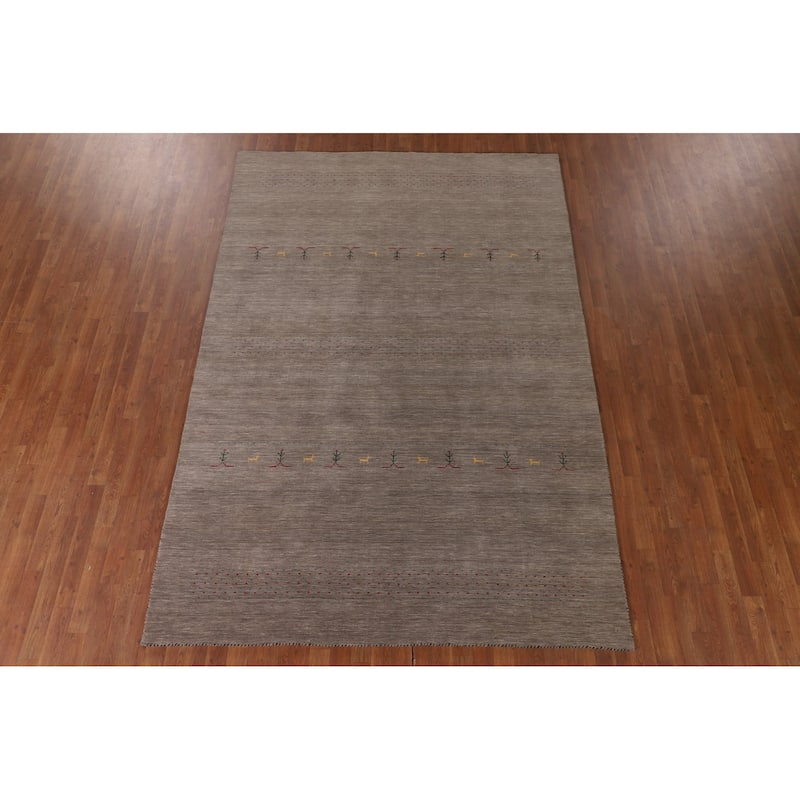 Brown Gabbeh Area Rug Handmade Oriental Wool Carpet - 6'8"x 9'9"